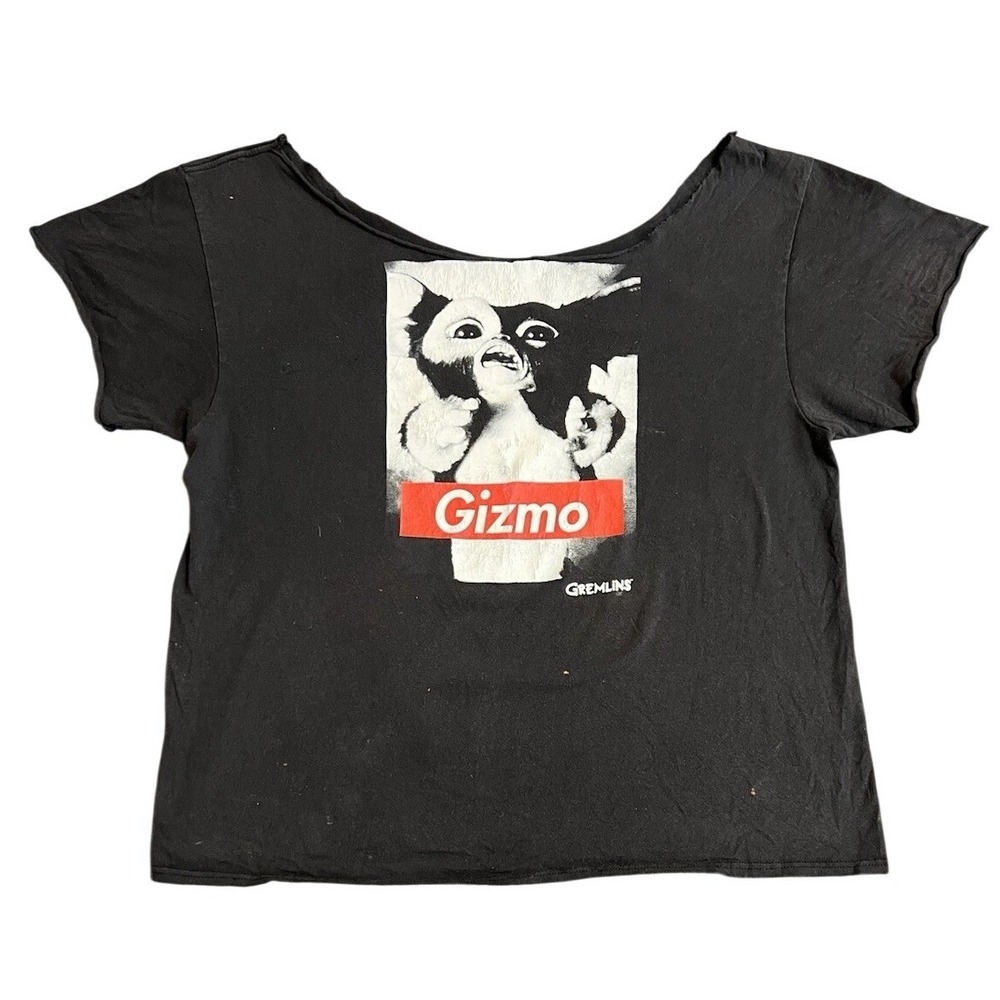 Gremlins Gizmo Graphic Tee Women M Black Raw Cut Distressed 80s Movie Streetwear